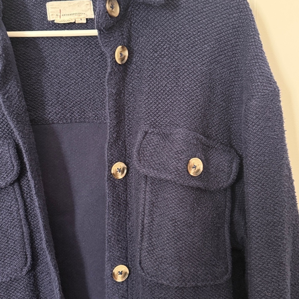 Anthropologie Women's Navy Textured Knit Shirt Jacket - Picture 8 of 14